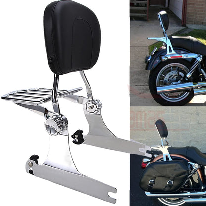 Backrest Sissy Bar Luggage Rack For Harley Dyna Street-Bob Super Glide FXD 06-19