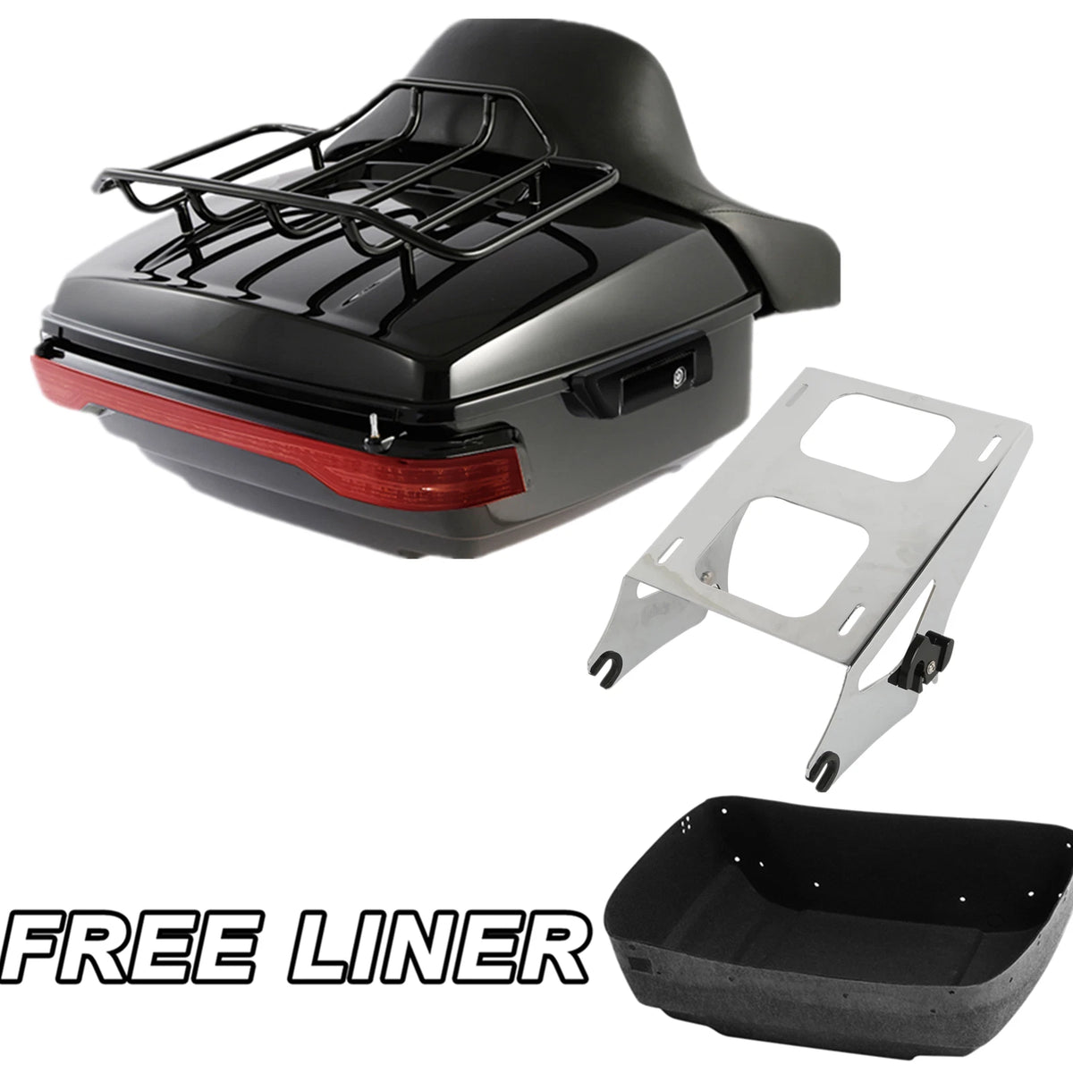 King Trunk Backrest Pad Mount Rack Light For Harley Touring Road Glide 2014-Up