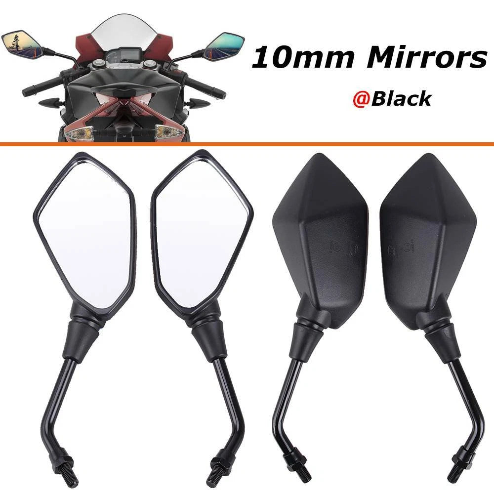 10mm Motorcycle Street Bike Rearview Side Mirrors for Kawasaki Suzuki Honda