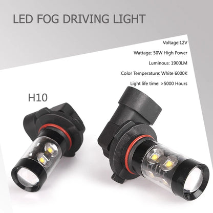 2pcs Car LED Fog Daytime Driving Headlights Lamp Bulbs Cool White H10 50W 6000K