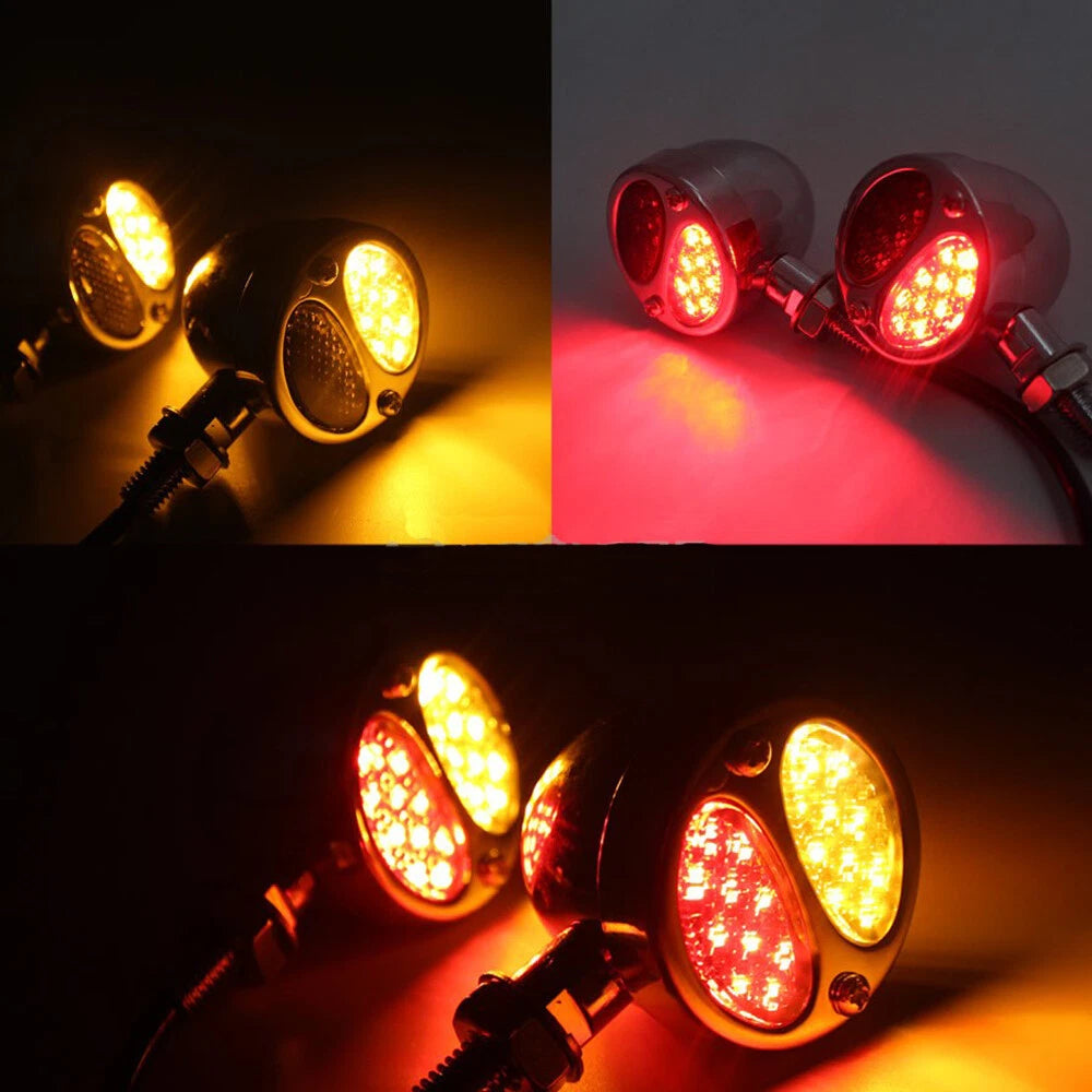 Motorcycle LED Bullet Red Amber Brake Blinker Turn Signal Tail Lights For Harley