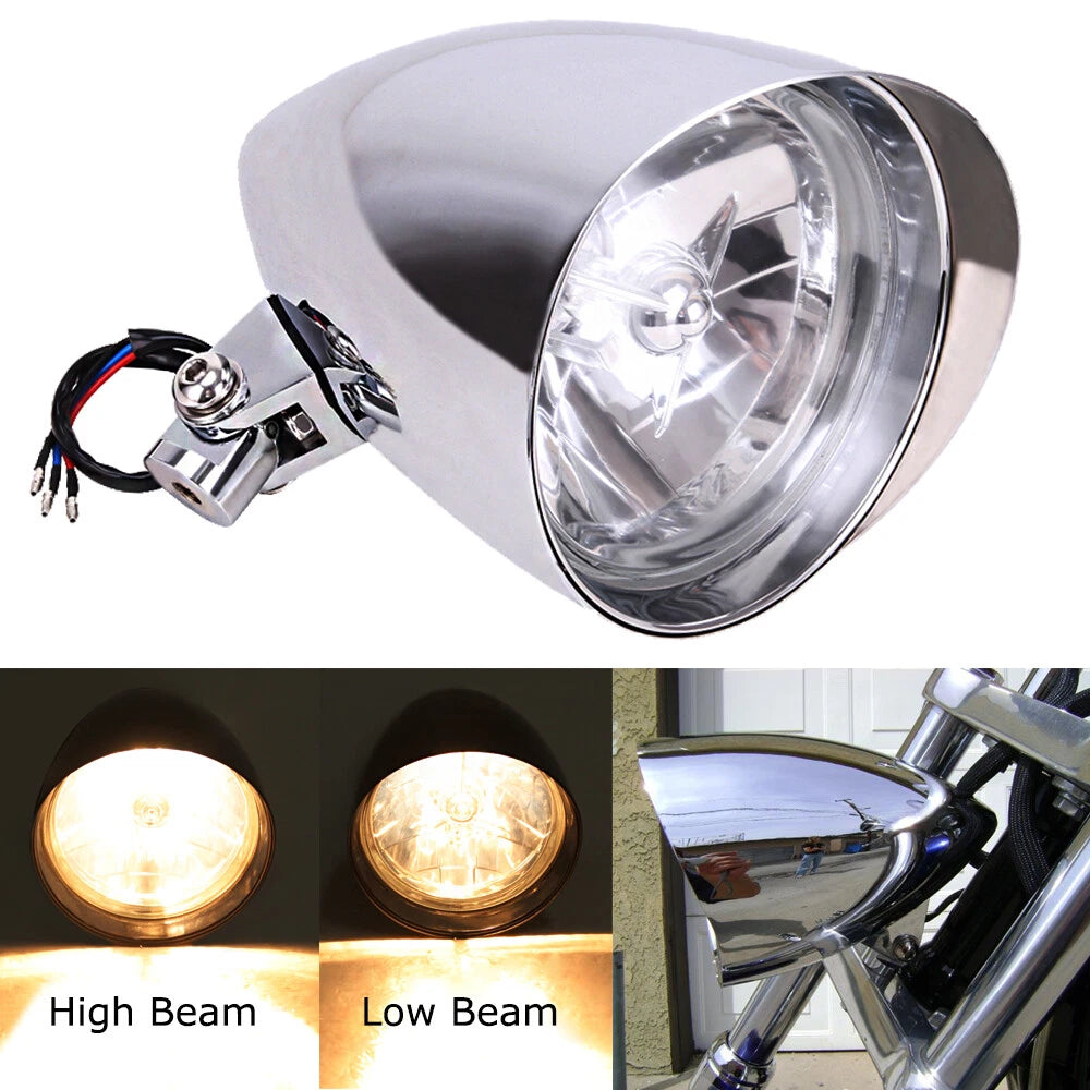 5.75" 5 3/4" Chrome Motorcycle Bullet Headlight Bucket Visor Tri-Bar For Harley