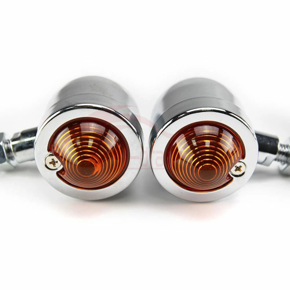 2x Chrome Motorcycle Bullet Turn Signal Amber Light Indicators Blinker Universal