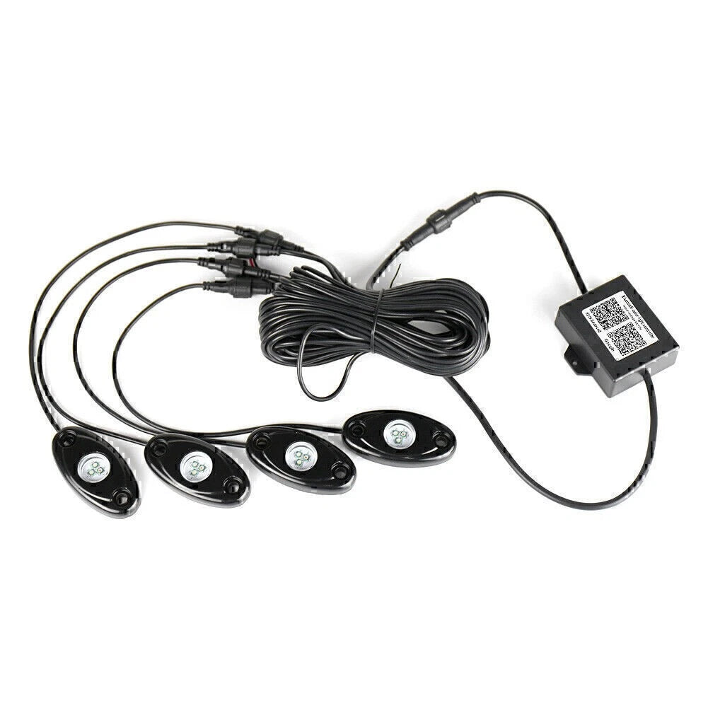 Pods RGB LED Rock Light Offroad Wireless Bluetooth Remote Controller Lamp 4PCS