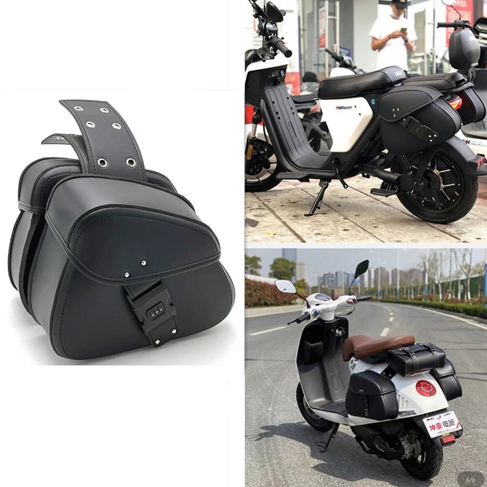 Password Lock Motorcycle Saddlebag For Harley Honda Rear Side Bags PU Leather