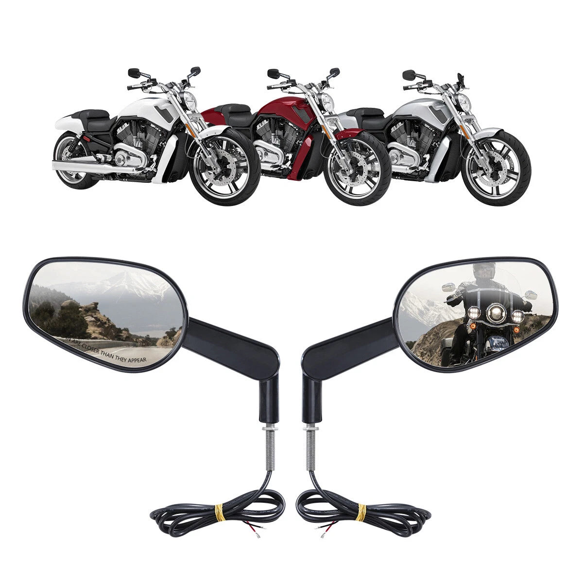 Black Muscle Rearview Mirrors LED Turn Signal For Harley VROD V-Rod VRSCF 09-17