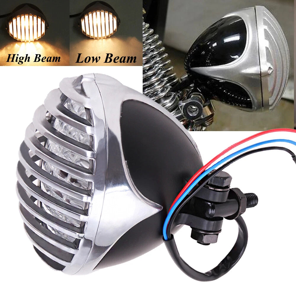 Motorcycle Headlight Finned Grill & Aluminum For Harley Bobber Chopper Custom US