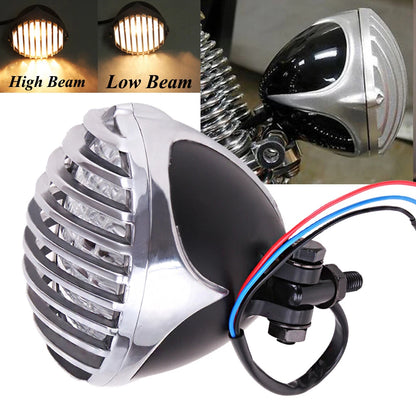 Motorcycle Headlight Finned Grill & Aluminum For Harley Bobber Chopper Custom US