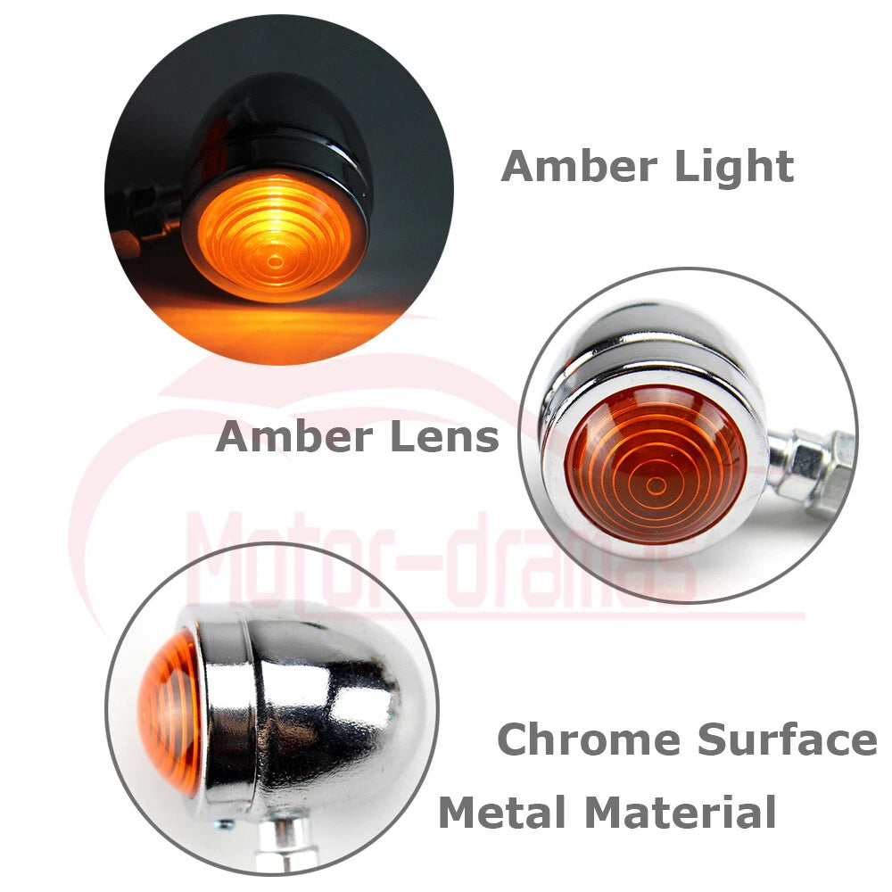 Motorcycle Amber Chrome Bullet Turn Signal Light Indicator For Harley Cafe Racer