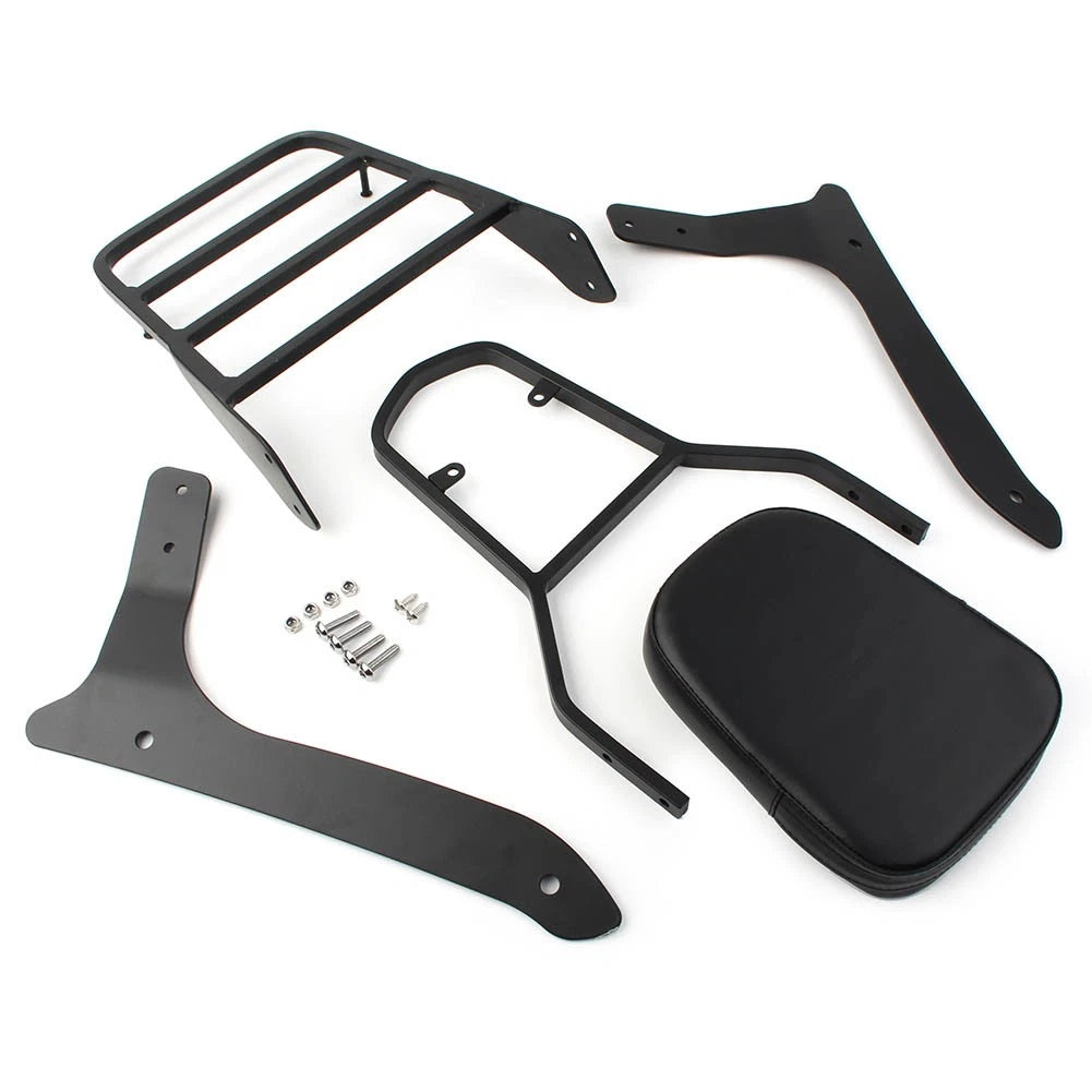 Black Backrest Sissy Pad & Luggage Rack For Yamaha XVS1300A V Star 1300 2007-15