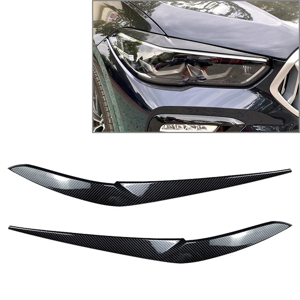 Front Fog Light Lamp Eyebrow Cover Trim For BMW X5 2018-22 X6 19-22 Carbon Fiber
