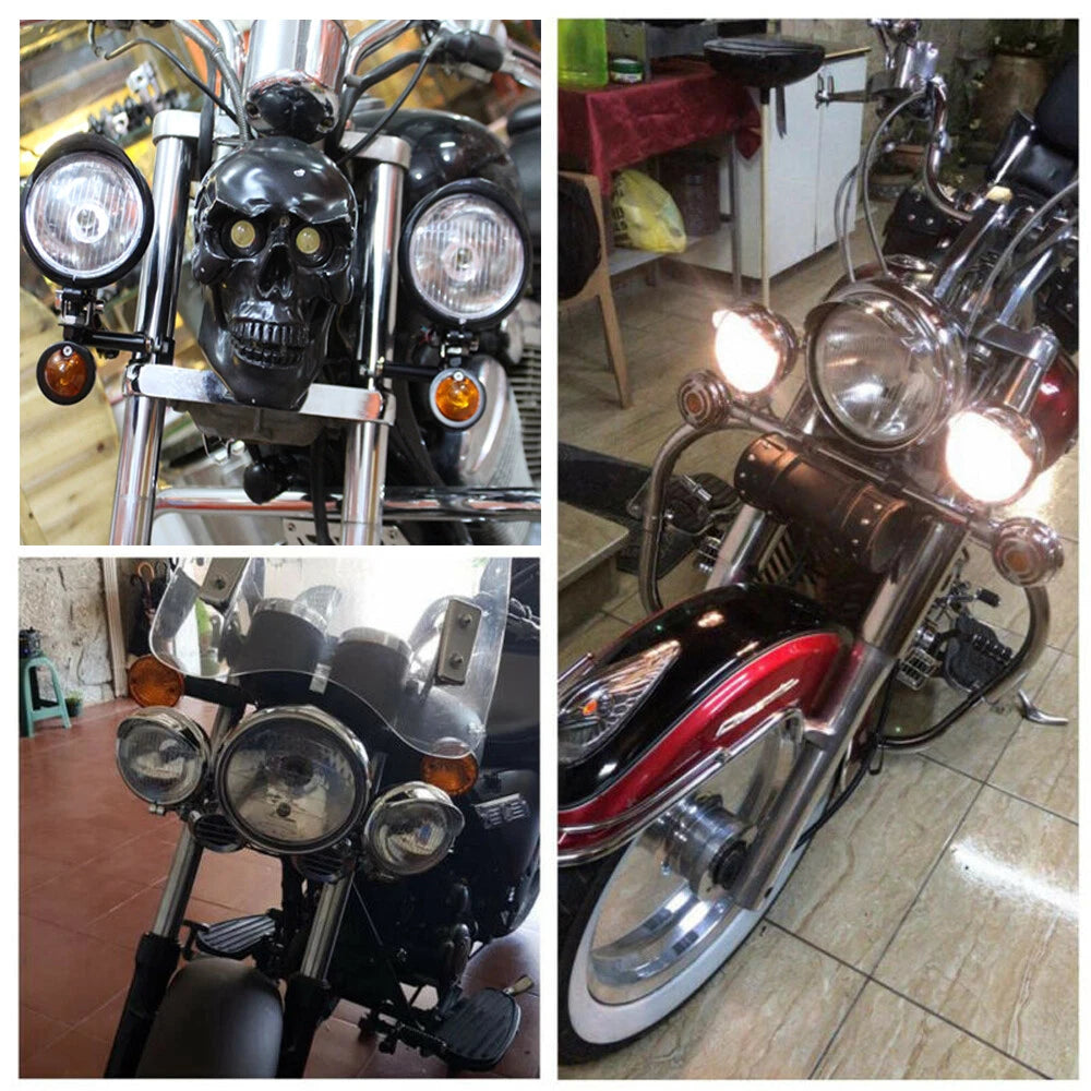 Driving Passing Lamp Spot Light Bar Bracket w/ Turn Signal For Motorcycle Harley