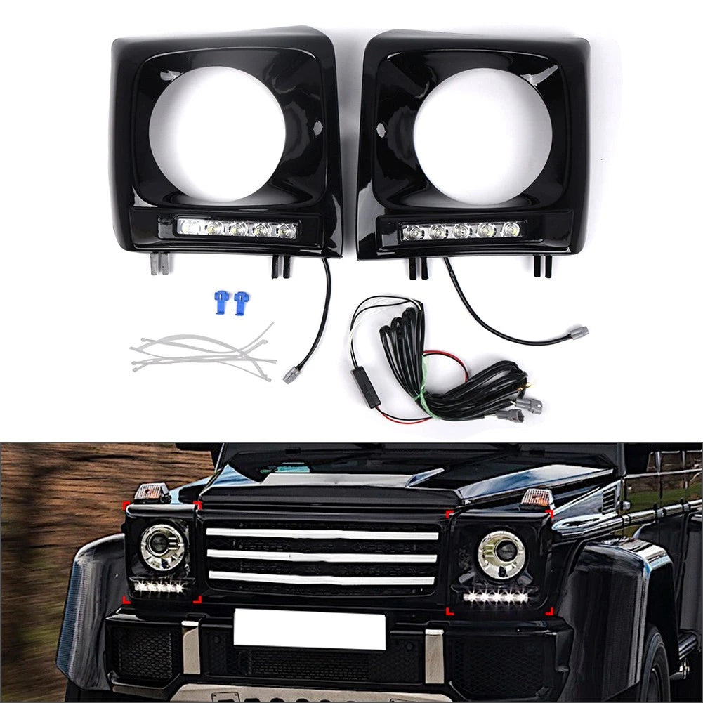 Glossy Black Daytime Running Lights Headlight Bezel For Benz G-Class W463 90-18