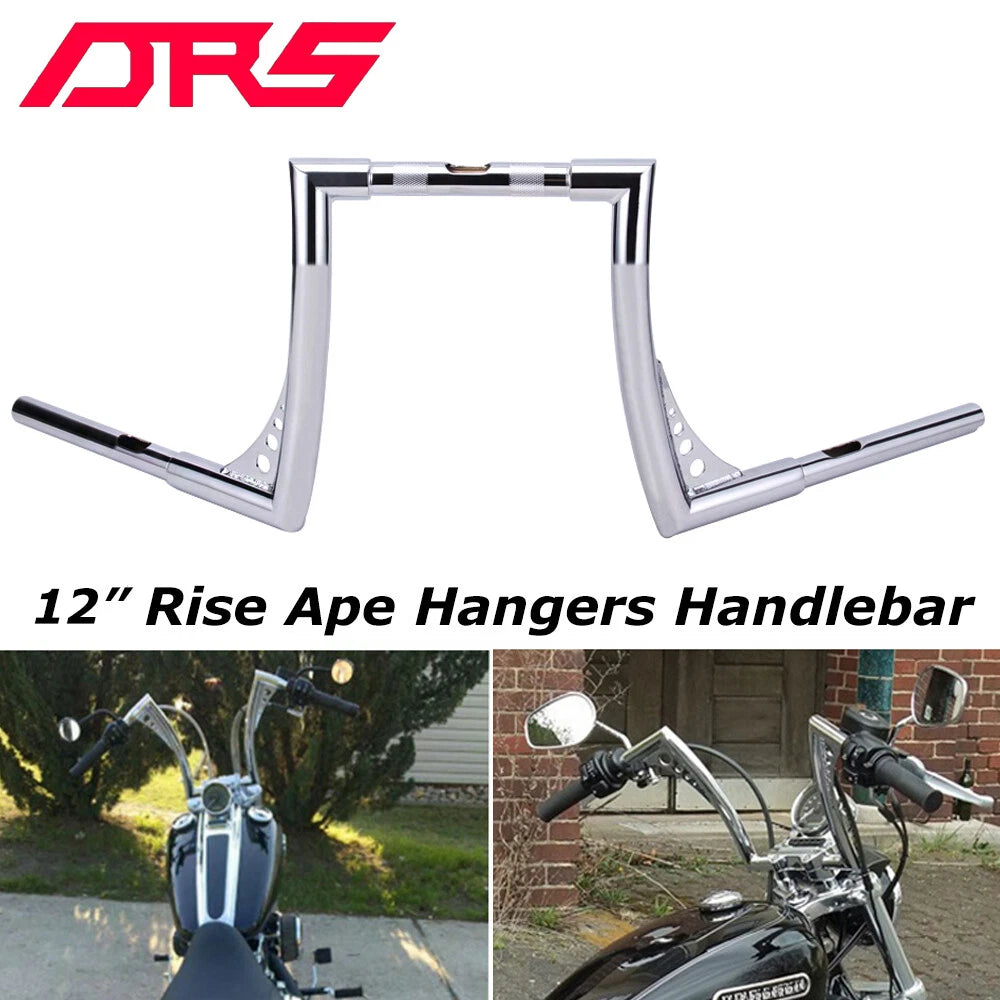 12" Rise 1-1/4" Ape Hanger Handlebar Drag Bars For Harley FLST FXST XL 883 1200