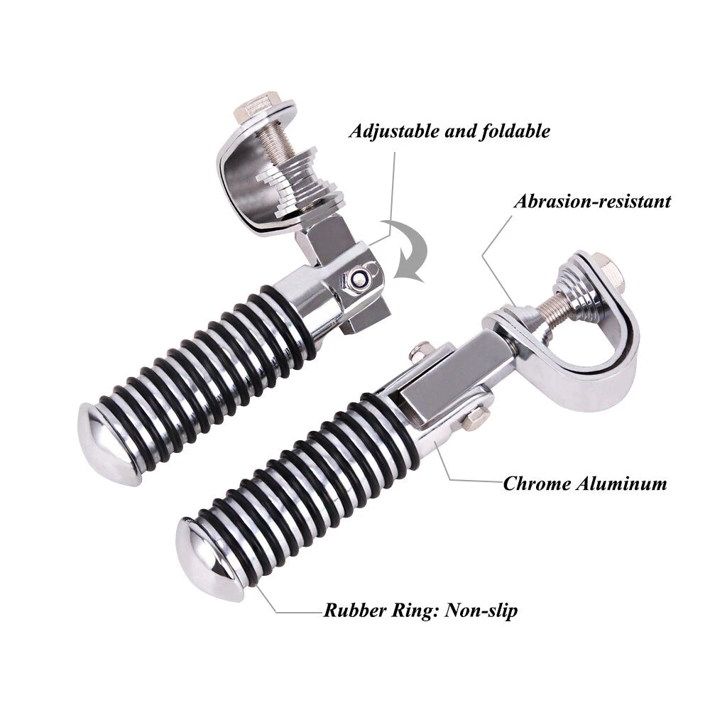 Motorcycle U-clamp Foot Pegs Pedals & 1"~1-1/4" Highway Engine Crash Bar Chrome
