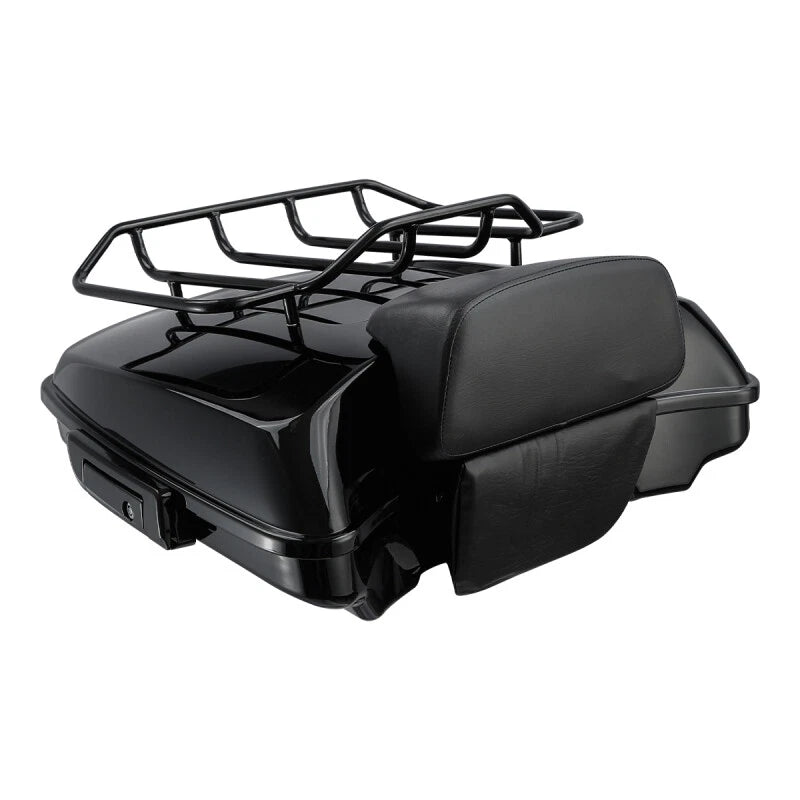 Black Razor Trunk Top Rail Backrest Pad Mount Rack Fit For Harley Touring 14-25