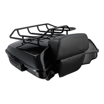 Black Razor Trunk Top Rail Backrest Pad Mount Rack Fit For Harley Touring 14-25