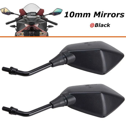 10mm Motorcycle Street Bike Rearview Side Mirrors for Kawasaki Suzuki Honda