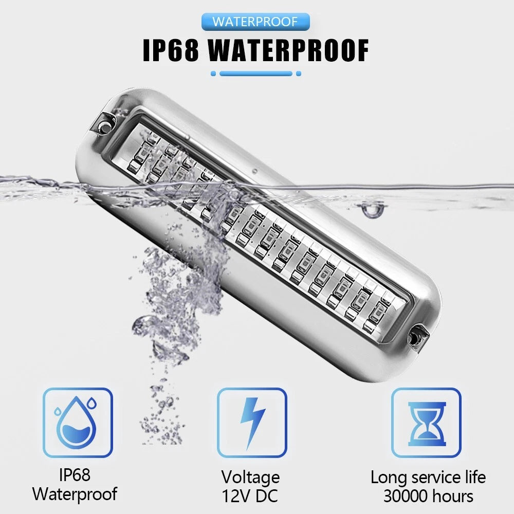 4Pcs White 42 LED Underwater Boat Marine Transom Lights Stainless Steel Pontoon