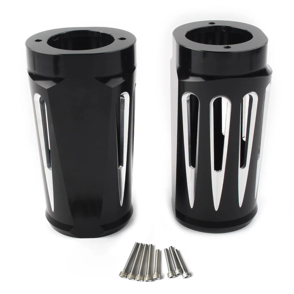 1 Pair Black Fork Boot Slider Cover Cow Bell For Harley Touring FL 1986-2013