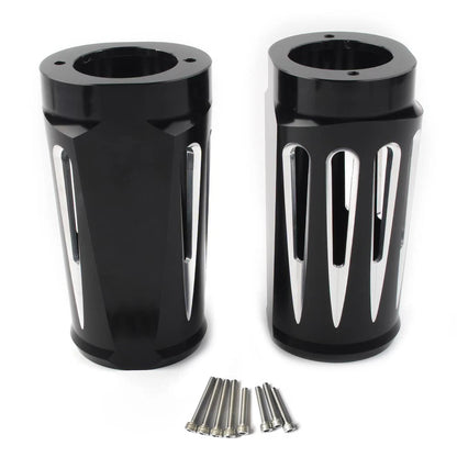 1 Pair Black Fork Boot Slider Cover Cow Bell For Harley Touring FL 1986-2013