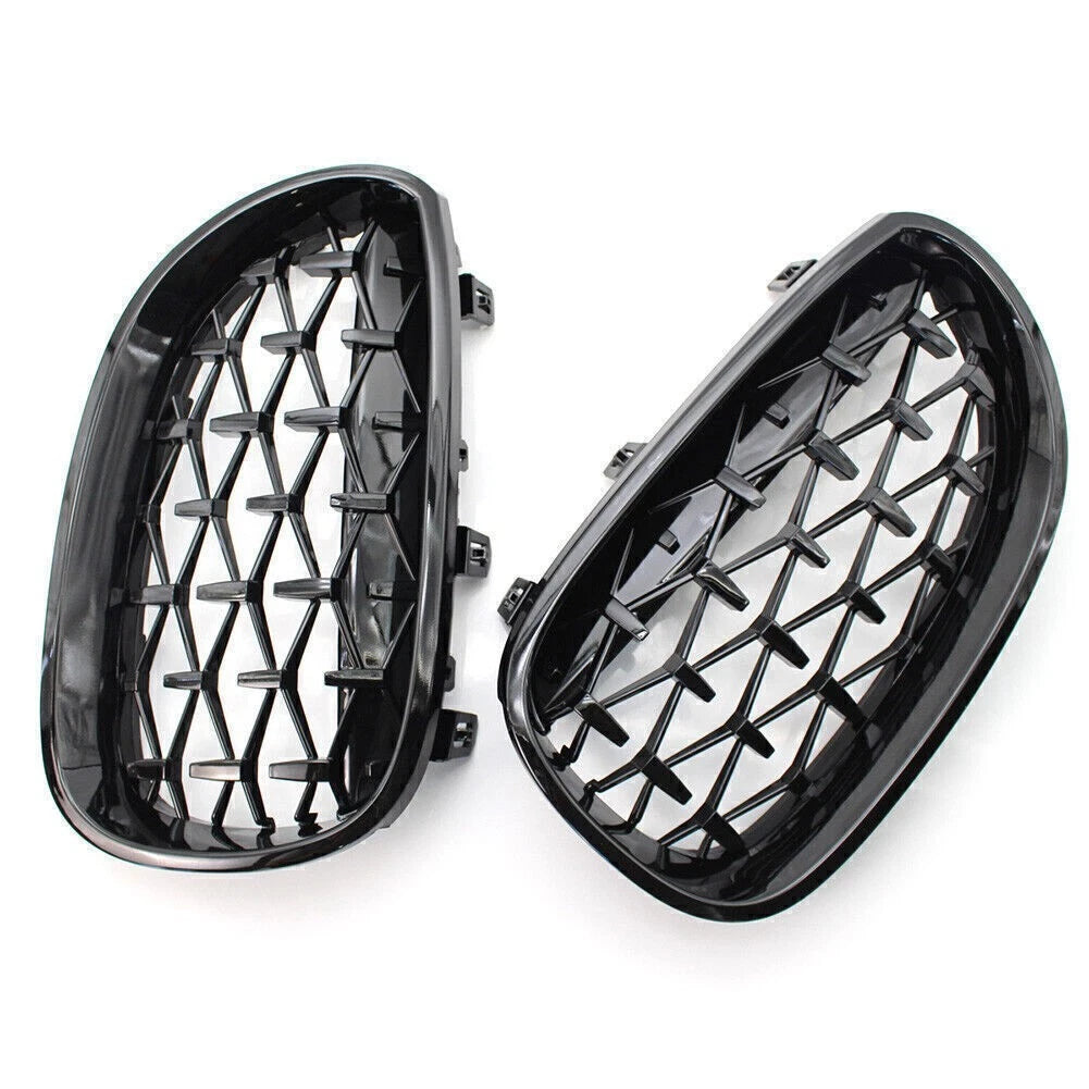 Front Kidney Grill Diamond Meteor Black For BMW E60 03-09 5 Series Gloss Car US
