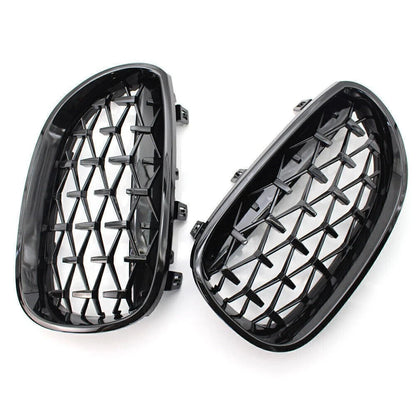 Front Kidney Grill Diamond Meteor Black For BMW E60 03-09 5 Series Gloss Car US