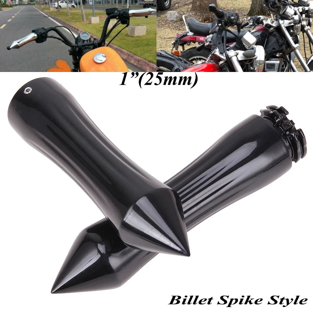 Black 1" 25mm Spike Motorcycle Handle Bar Hand Grips for Harley Cruiser Chopper