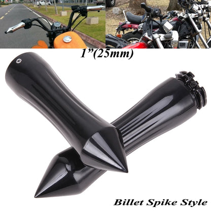 Black 1" 25mm Spike Motorcycle Handle Bar Hand Grips for Harley Cruiser Chopper