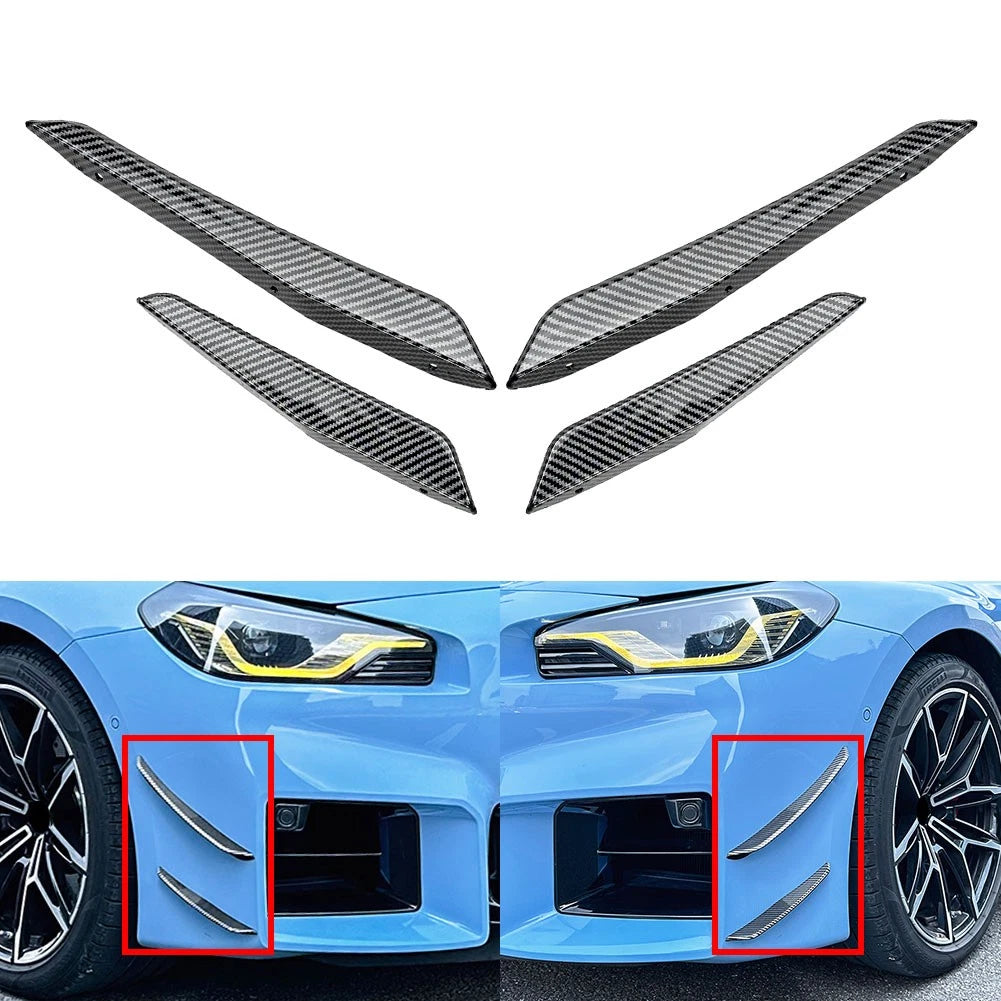 Carbon Fiber Look Front Bumper Splitter Side Skirt Fit For BMW M2 G87 2023-2024