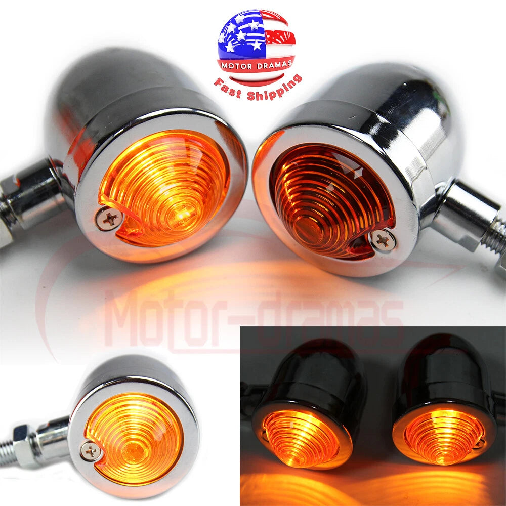 Chrome Motorcycle Bullet Turn Signals Indicator Light Amber Lamp 12V Universal