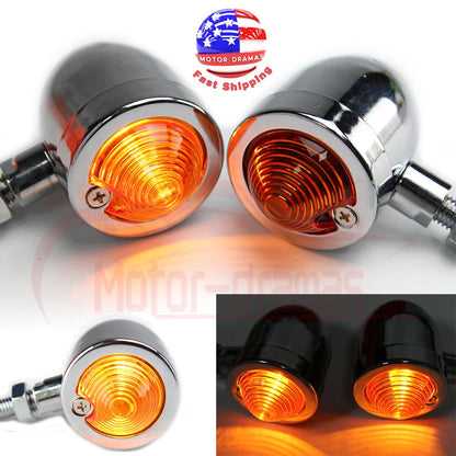 Chrome Motorcycle Bullet Turn Signals Indicator Light Amber Lamp 12V Universal