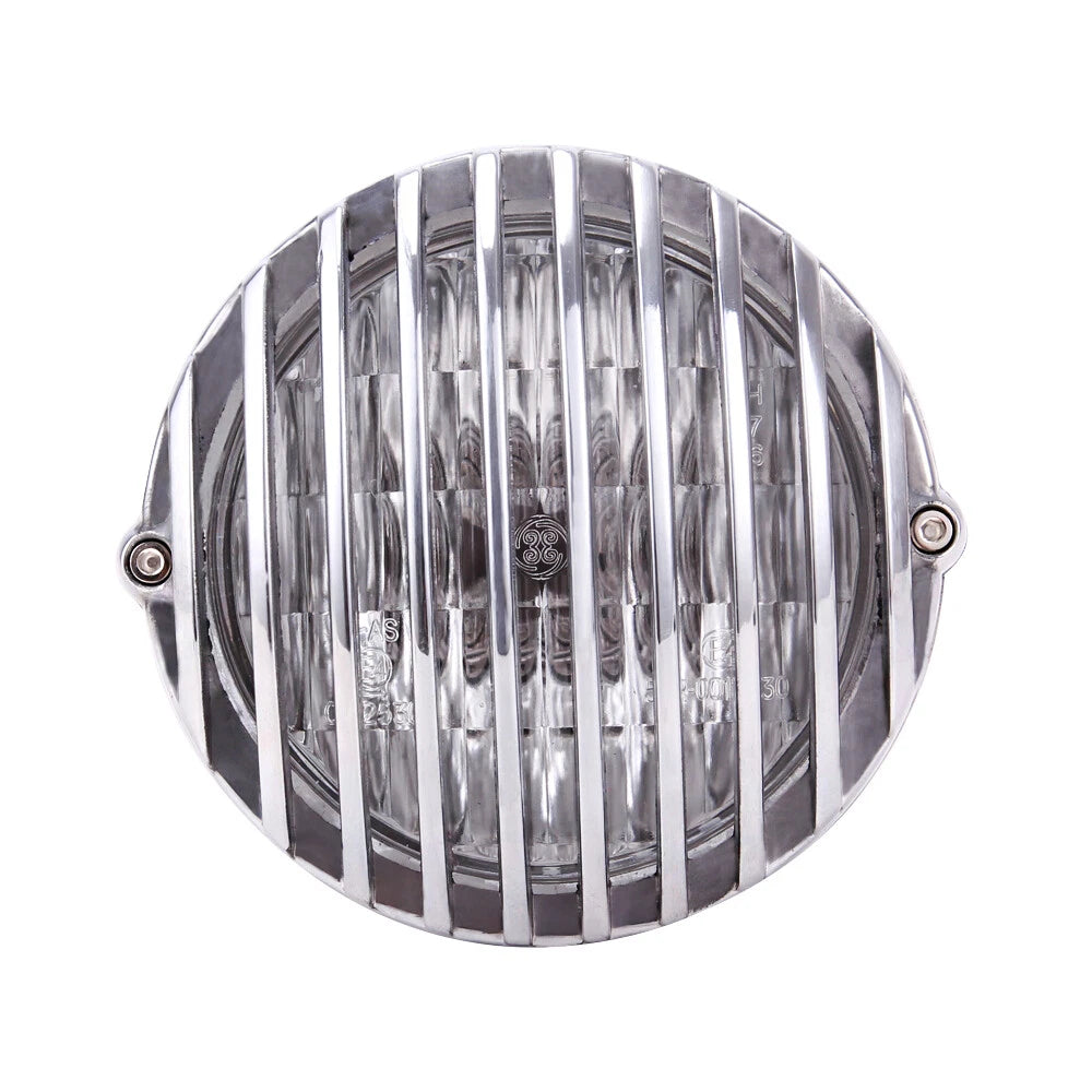 Motorcycle Headlight Finned Grill Lamp For Harley Cruiser Chopper Bobber Custom