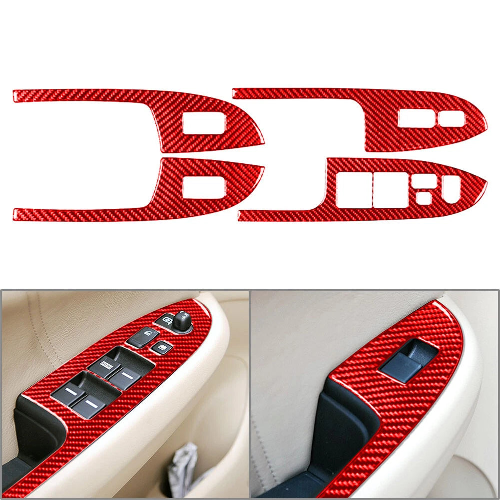 Carbon Fiber Window Lift Panel Switch Cover Trim For Honda Accord 2003-2007 Red