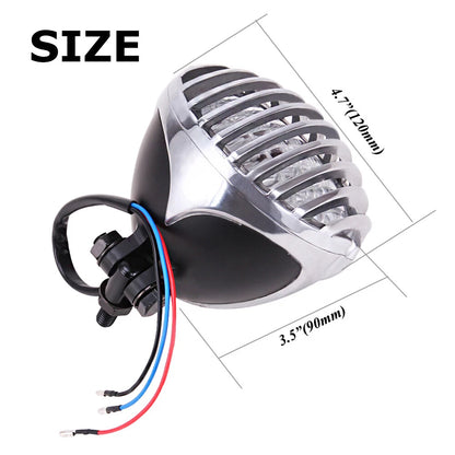Motorcycle Headlight Finned Grill Lamp For Harley Cruiser Chopper Bobber Custom