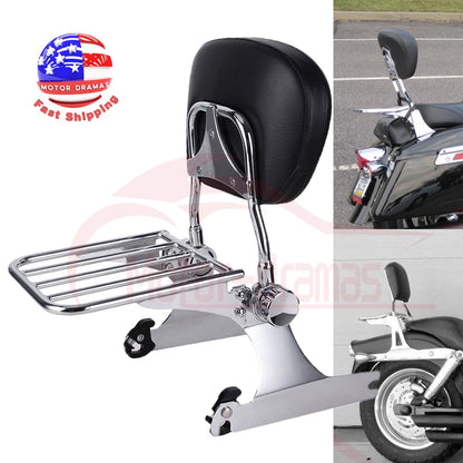 Passenger Adjustable Backrest Sissy Bar Luggage Rack For Harley Dyna FXD 2002-05