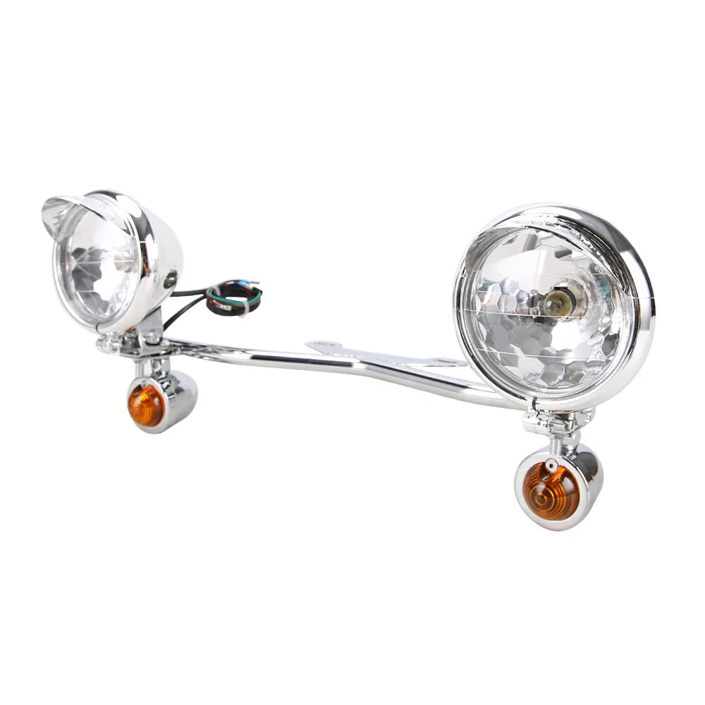 Motorcycle Passing Driving Fog Spot Light Bar w/ Turn Signals Bracket For Harley
