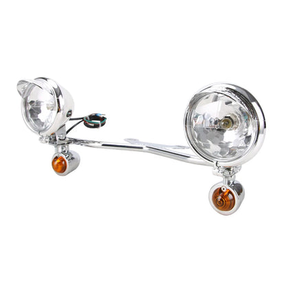 Motorcycle Passing Driving Fog Spot Light Bar w/ Turn Signals Bracket For Harley