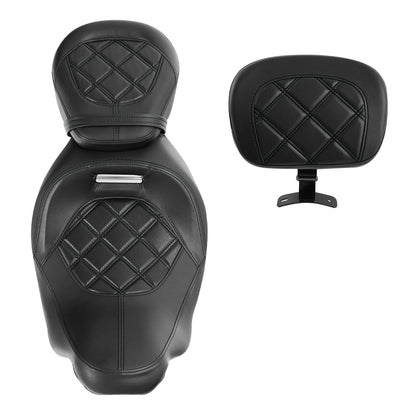 Black Driver Rider Passenger Seat &&Backrest Pad Fit For Harley Road Glide 09-23