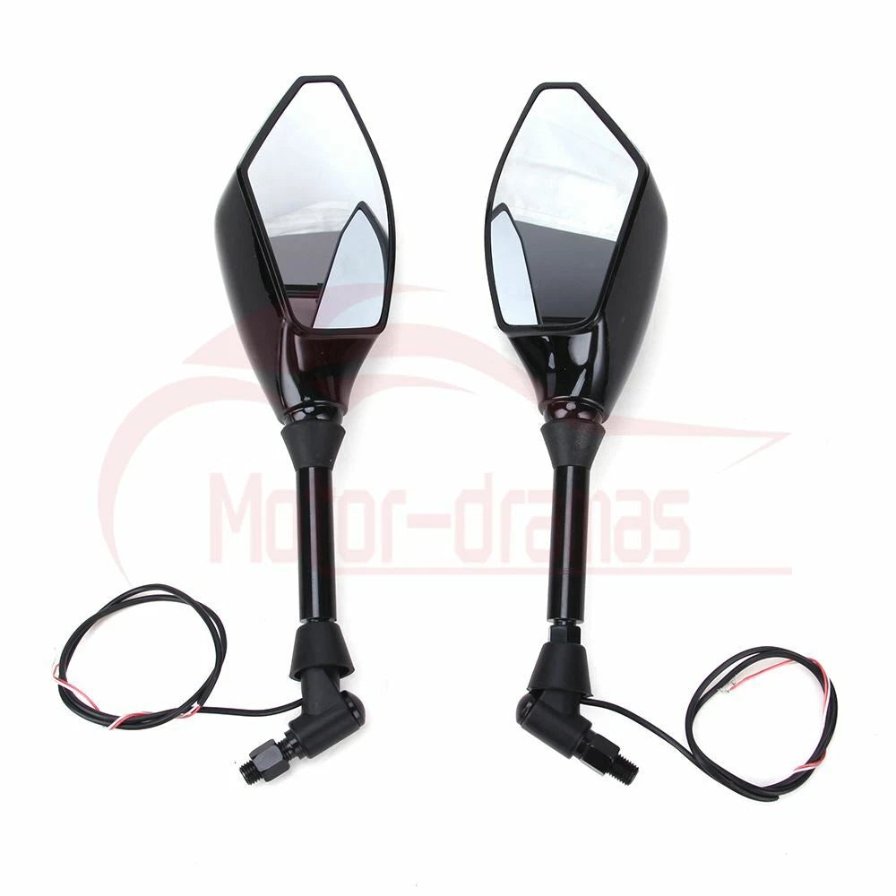 Motorcycle LED Turn Signal Integrated Indicator Light Rearview Side Mirrors 10mm