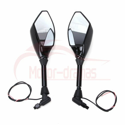 Motorcycle LED Turn Signal Integrated Indicator Light Rearview Side Mirrors 10mm