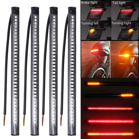 4pcs Flexible Motorcycle LED Strip LED Tail Brake Stop Turn Signal Running Light