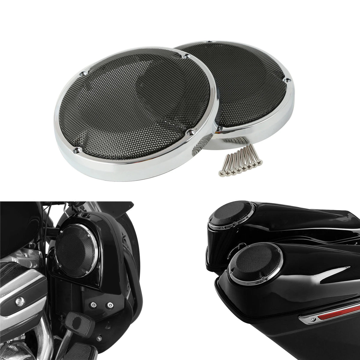 Chrome Ring 6.5" Saddlebag Lid Speaker Grill For Harley Davidson Touring 1983-24