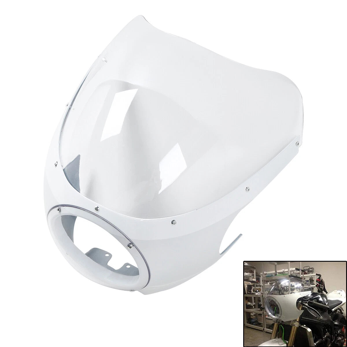 5 3/4" White Cafe Racer Headlight Fairing Windscreen Fit For Harley Sportster XL