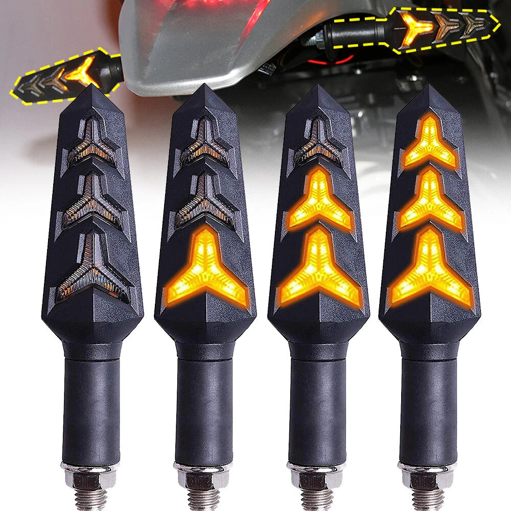 4PCS UNIVERSAL FLOWING MOTORCYCLE LED TURN SIGNAL INDICATOR BLINKER AMBER LIGHT