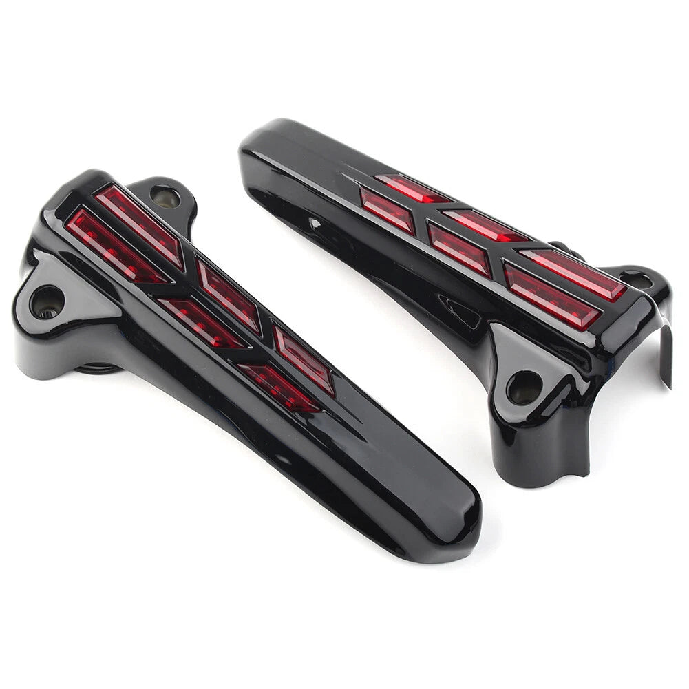 Front Lower Fork Leg Covers LED Light for Harley FLHR FLHTK FLHX 14-20 Black-Red