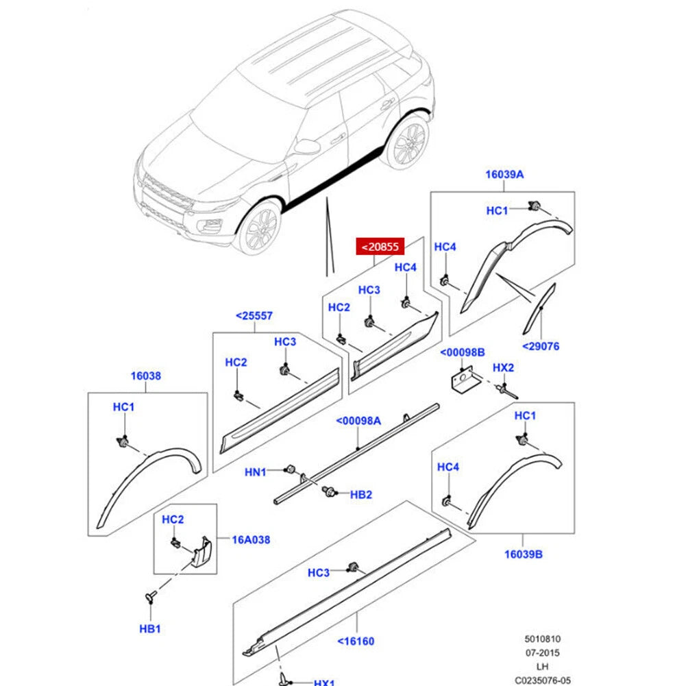 Rear Left Door Exterior Lower Moulding Trim For Land Range Rover Evoque 12-19 14