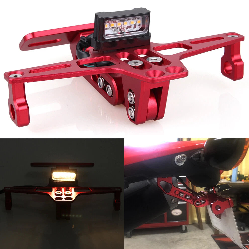 Motorcycle License Plate Bracket Fender Eliminator Kit Tail Tidy Mount LED Light