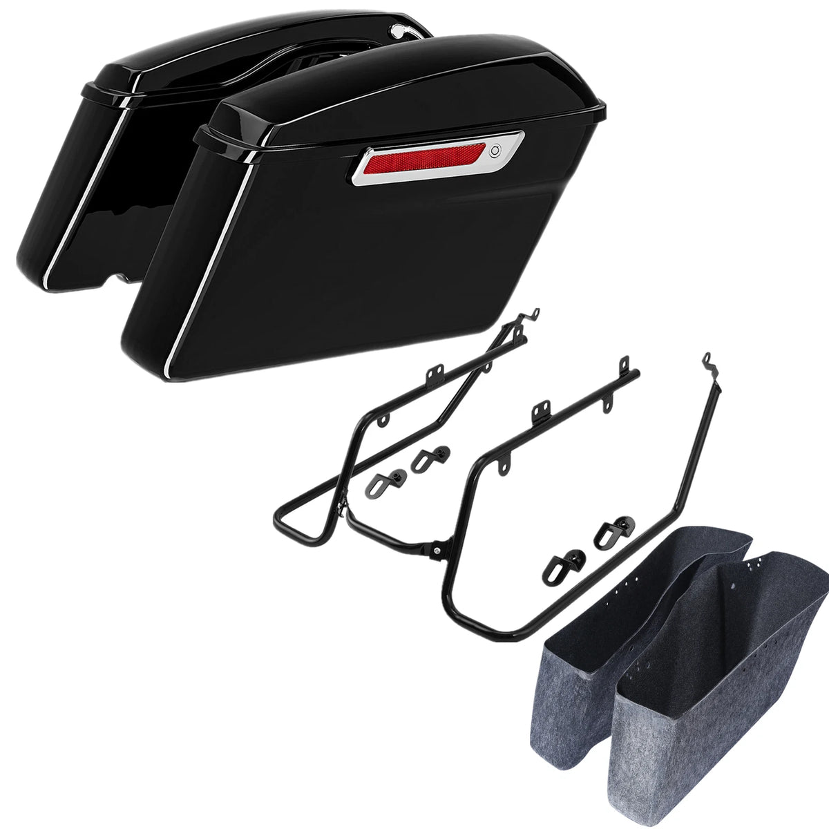 Hard Saddlebags & Conversion Brackets Kit For Harley Dyna Street Bob 08-17 Black