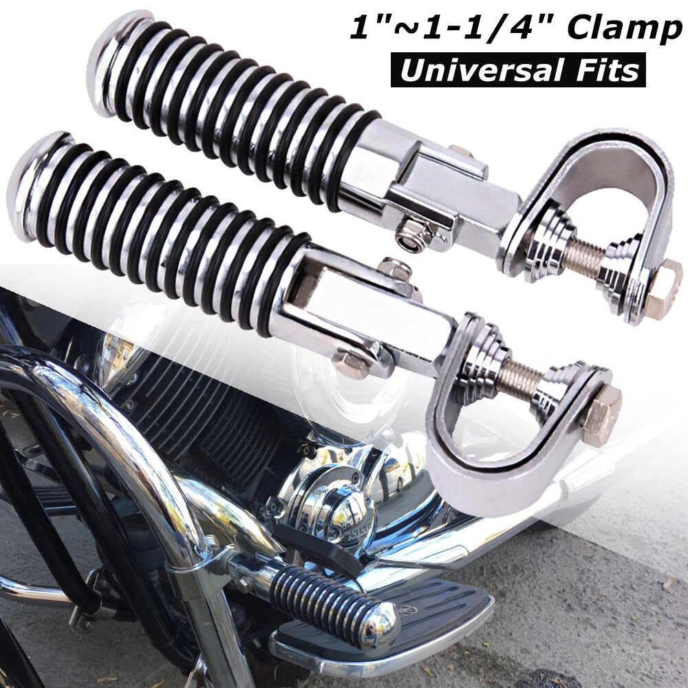 Motorcycle U-clamp Foot Pegs Pedals & 1"~1-1/4" Highway Engine Crash Bar Chrome